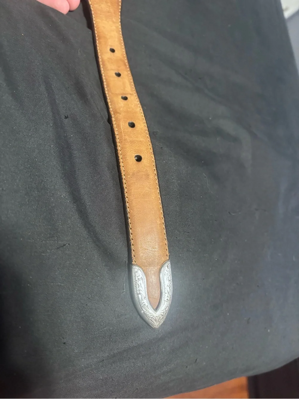 Nocona Tan Leather Western Belt with Silver Floral Buckle